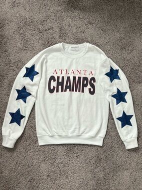 Atlanta Champs White Graphic Sweatshirt w/ Navy Stars*CHELSEA FREEMAN COLLECTION